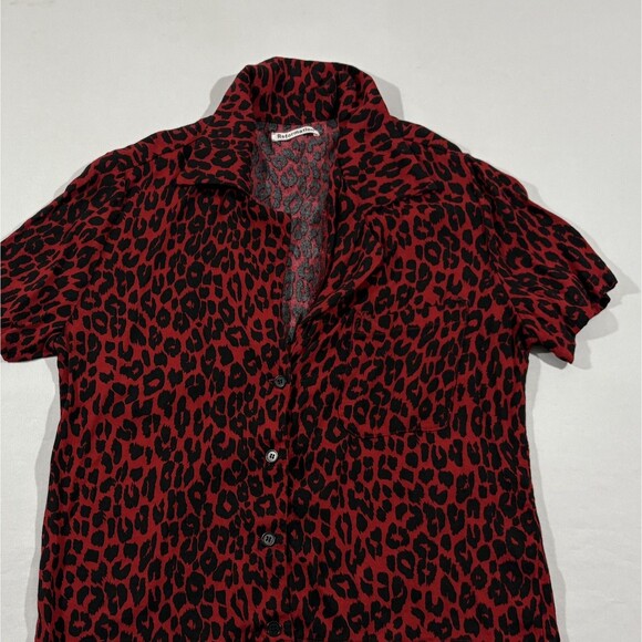 Reformation Womens Red Animal Cheetah Print Short Sleeve Top Shirt Blouse Sz M - Picture 2 of 7